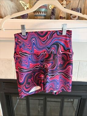 SHEIN Pink & Blue Swirl High-Waist Bike Shorts